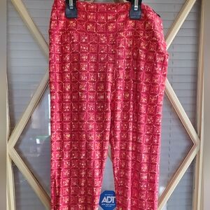 LuLaRoe Red and Gold Patterned Leggings, One Size